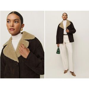 Reformation Veda Women's Brown Suede Luca Faux Shearling Jacket Coat Size Small